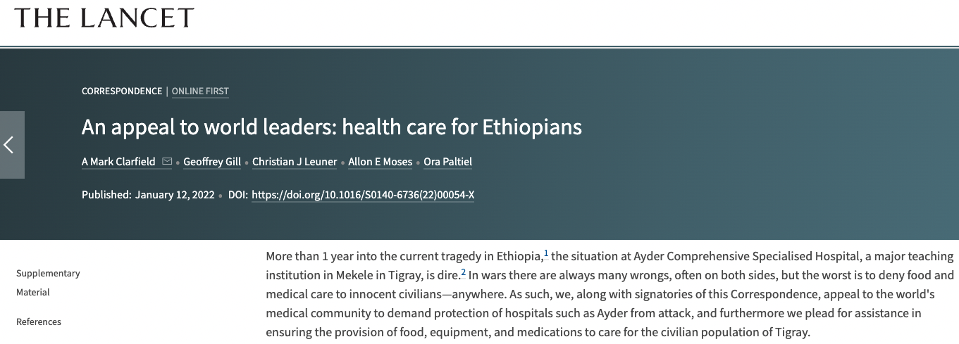 MSIH Appeal to World Leaders about unfolding Medical Tragedy in Ethiopia